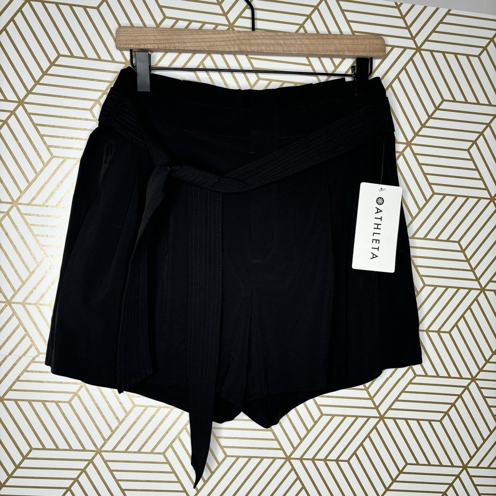 Athleta Skyline Short II Black Paperbag Waist Tie Front Shorts Sz10 coastal chic